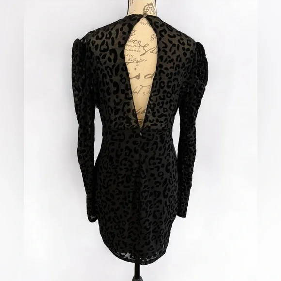 Deja Vu Black Velvet Burnout Overlay Mini Dress long sleeve evening Large EUC - Picture 5 of 16